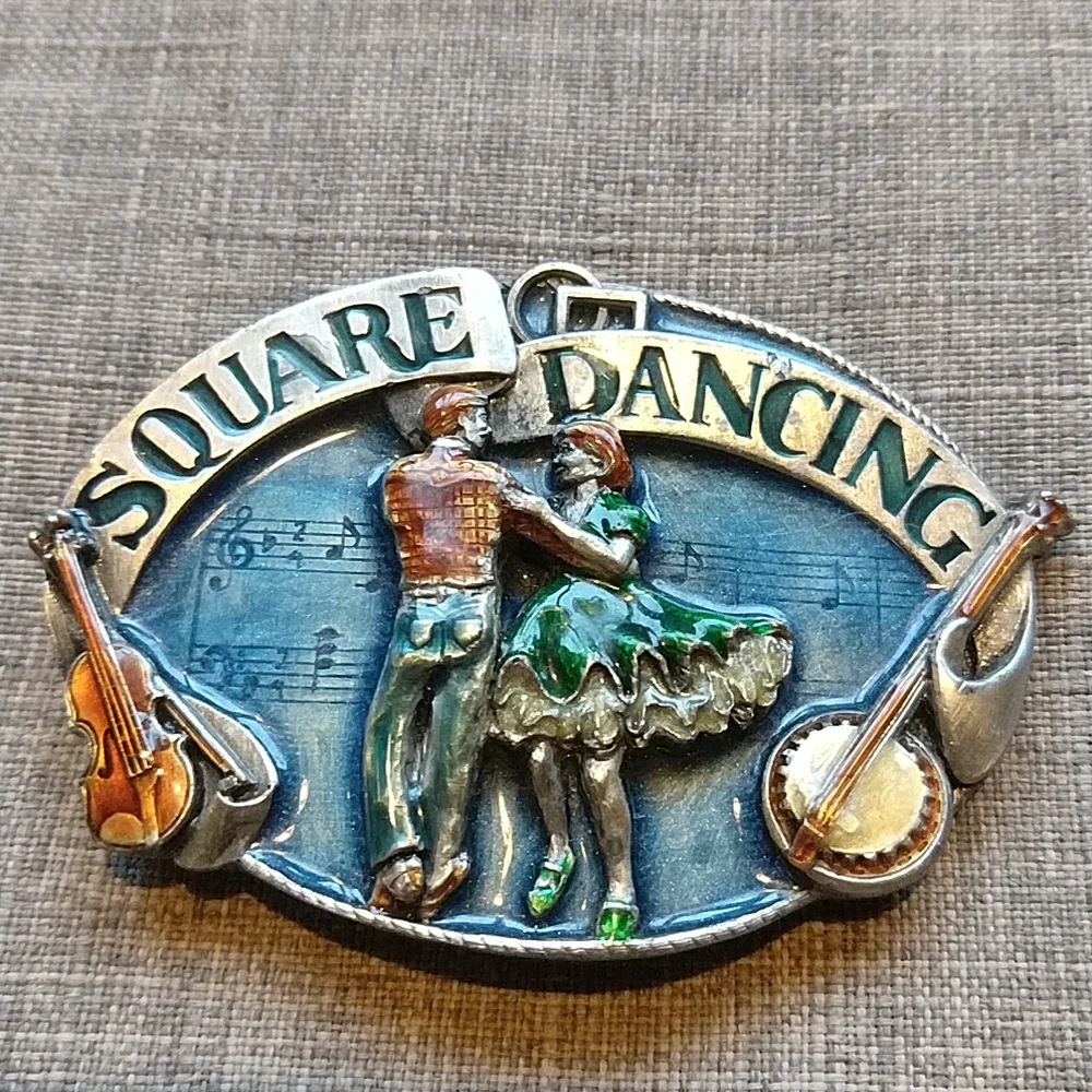 Vintage Square Dancing Siskiyou Buckle Co. Metal Belt Buckle Banjo Fiddle
